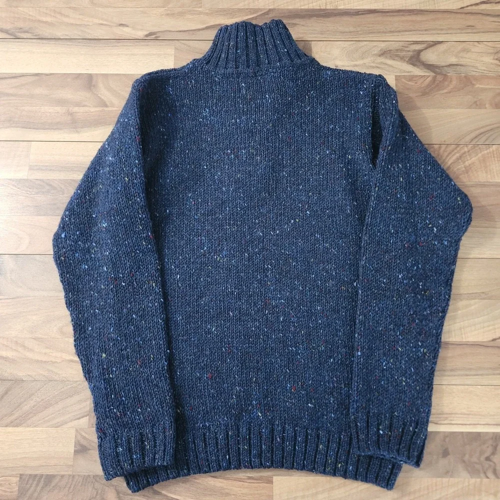 Isles Of Aran Mens Donegal Tweed Half Zip Sweater Fleck Blue 100% Wool Sz Medium